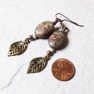 $10 Clearance!!! Jasper Earrings w. Bronze Leaves + Earwires